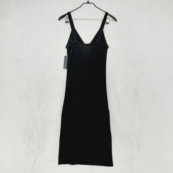 NEW 360 SWEATER Linen Blend Black Sleeveless V Neck Midi Dress P671 - Picture 4 of 8